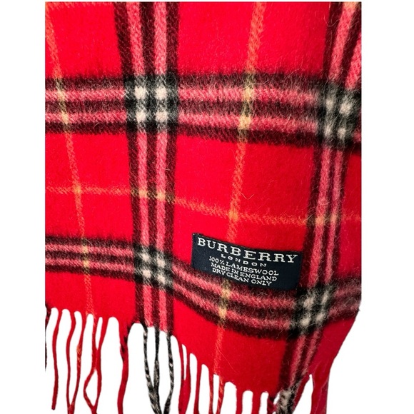 Burberry Red Check Lambswool Scarf - Picture 3 of 7